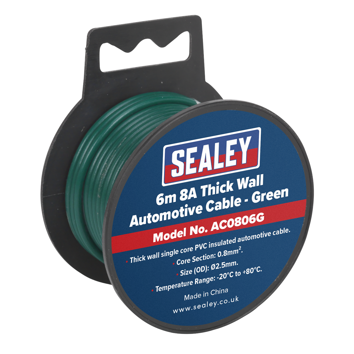 Sealey AC0806G 6m 8A Thick Wall Automotive Cable - Green