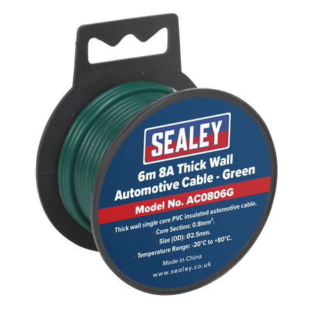 Sealey AC0806G 6m 8A Thick Wall Automotive Cable - Green