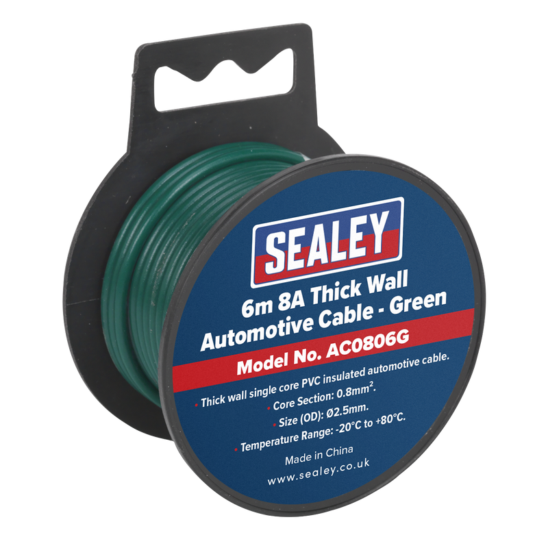 Sealey AC0806G 6m 8A Thick Wall Automotive Cable - Green
