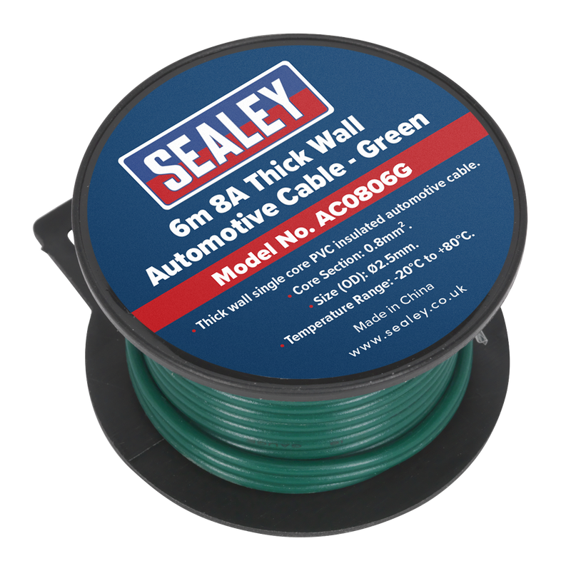 Sealey AC0806G 6m 8A Thick Wall Automotive Cable - Green