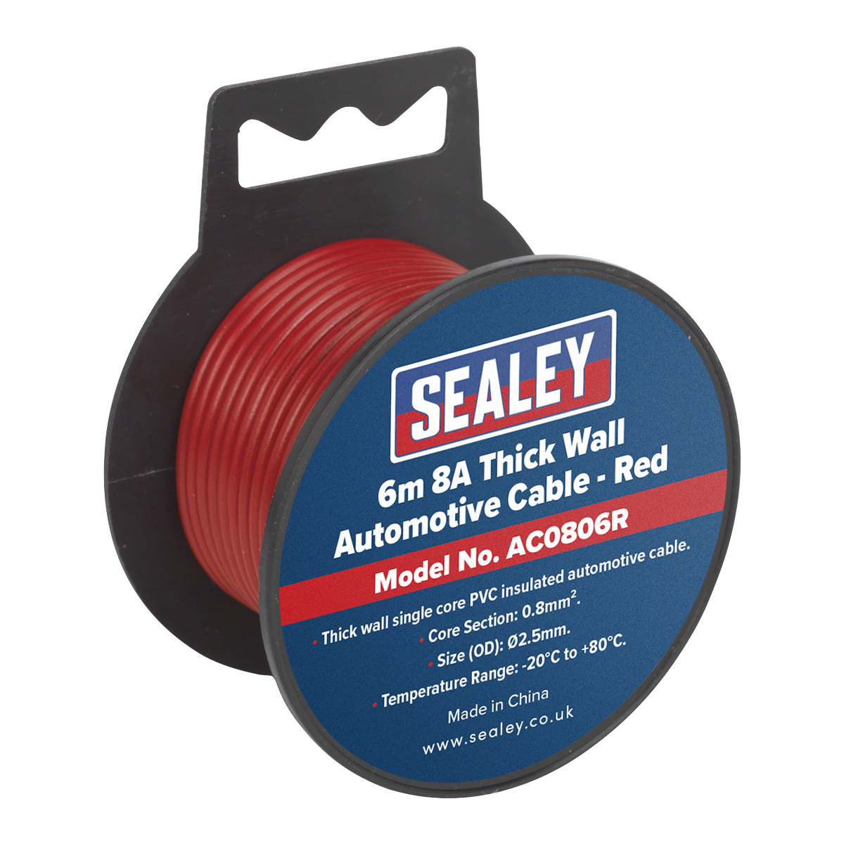 Sealey AC0806R 6m 8A Thick Wall Automotive Cable - Red