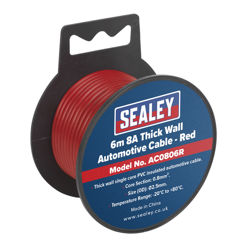 Sealey AC0806R 6m 8A Thick Wall Automotive Cable - Red