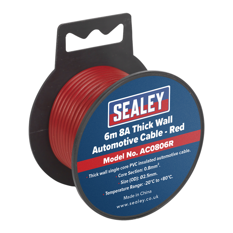Sealey AC0806R 6m 8A Thick Wall Automotive Cable - Red