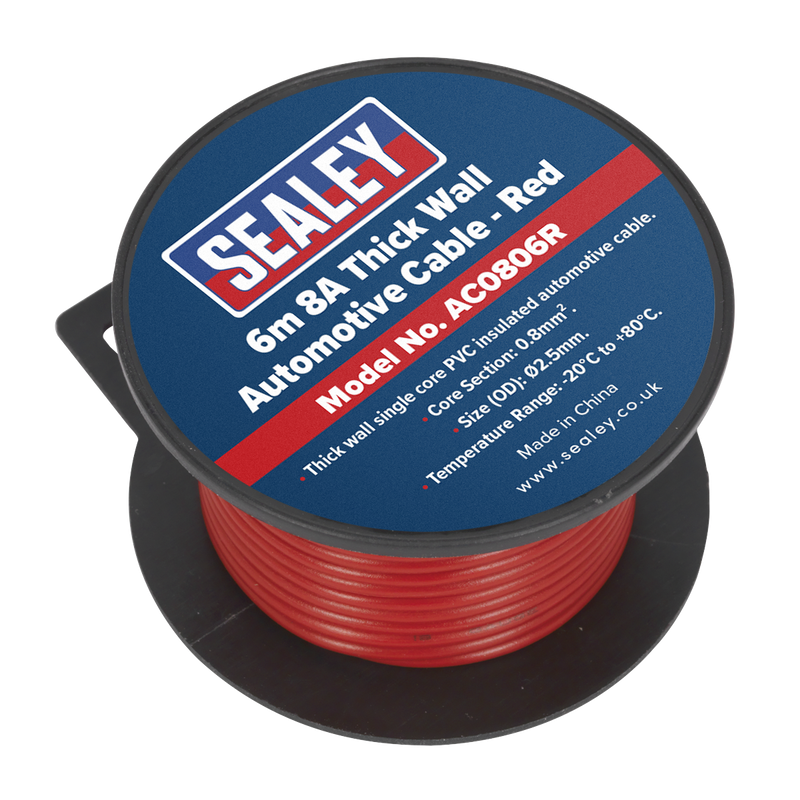 Sealey AC0806R 6m 8A Thick Wall Automotive Cable - Red