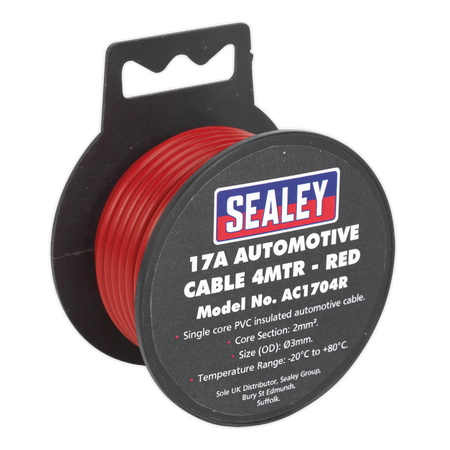 Sealey AC1704R 4m 17A Thick Wall Automotive Cable - Red
