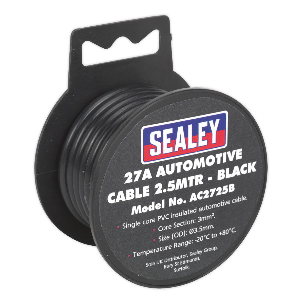 Sealey AC2725B 2.5m 27A Thick Wall Automotive - Black