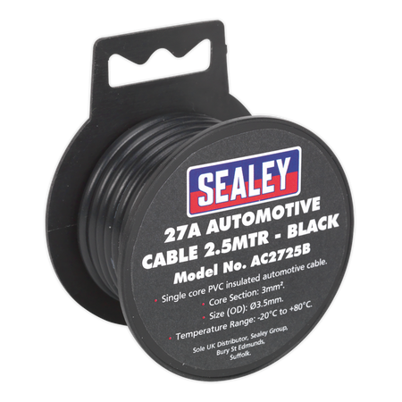 Sealey AC2725B 2.5m 27A Thick Wall Automotive - Black