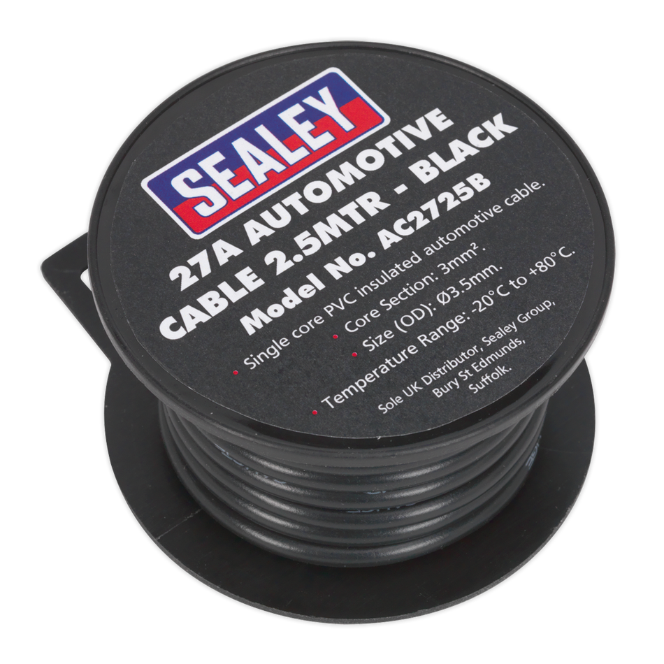 Sealey AC2725B 2.5m 27A Thick Wall Automotive - Black