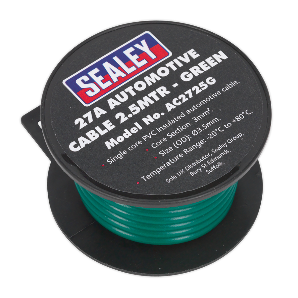 Sealey AC2725G 2.5m 27A Thick Wall Automotive Cable - Green