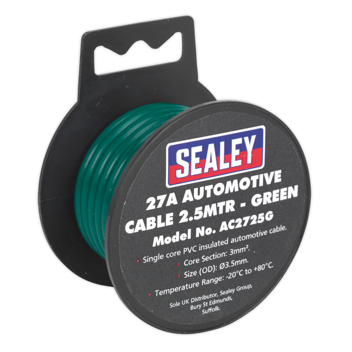 Sealey AC2725G 2.5m 27A Thick Wall Automotive Cable - Green