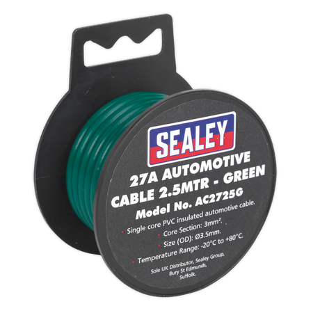 Sealey AC2725G 2.5m 27A Thick Wall Automotive Cable - Green