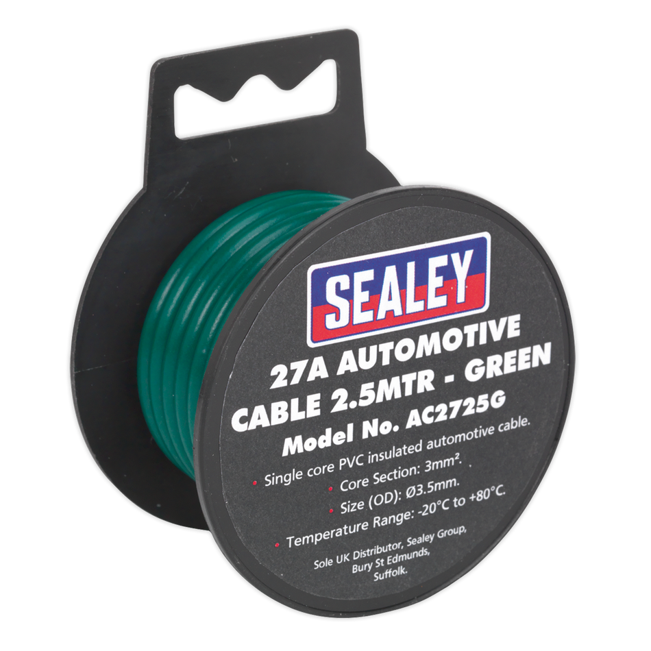 Sealey AC2725G 2.5m 27A Thick Wall Automotive Cable - Green