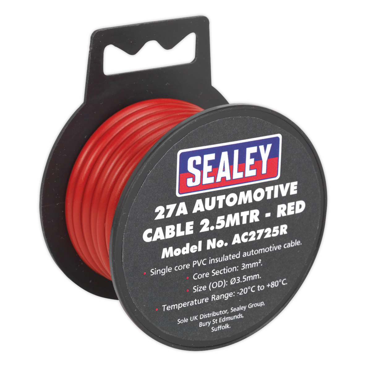 Sealey AC2725R 2.5m 27A Thick Wall Automotive Cable - Red