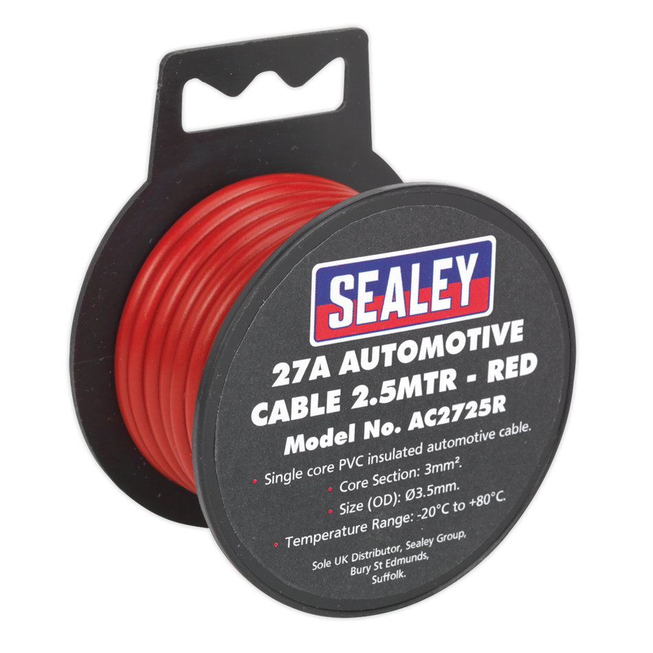 Sealey AC2725R 2.5m 27A Thick Wall Automotive Cable - Red
