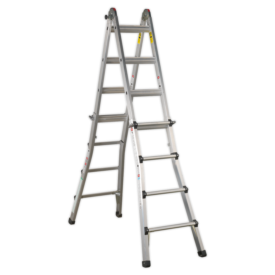Sealey AFPL3 4-Way Trade Aluminium Adjustable Height Telescopic Ladder EN 131