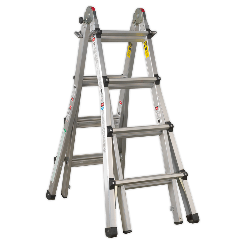 Sealey AFPL3 4-Way Trade Aluminium Adjustable Height Telescopic Ladder EN 131