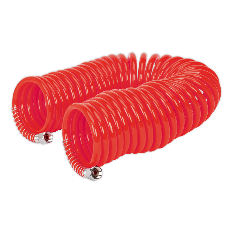 Sealey AH10C/6 10m x Ø6mm PU Coiled Air Hose with 1/4"BSP Unions