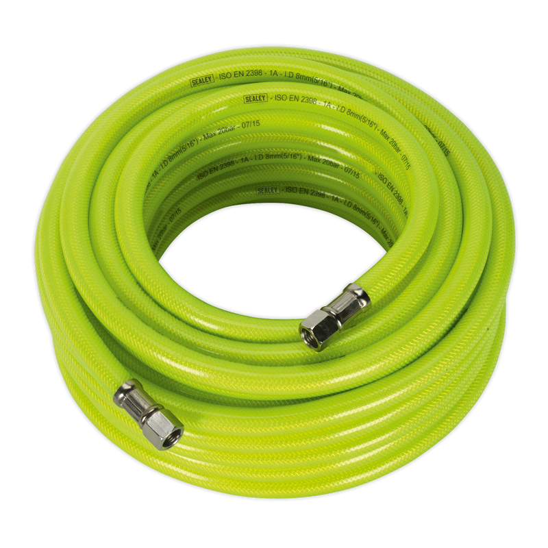 Sealey AHFC15 15m x √ÉÀú8mm High-Visibility Air Hose with 1/4"BSP Unions