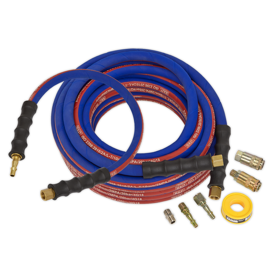 Sealey AHK02 15m x 10mm Heavy-Duty Air Hose Kit with Connectors