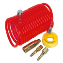 Sealey AHK03 5m x 5mm PU Coiled Air Hose Kit with Coupling Kit