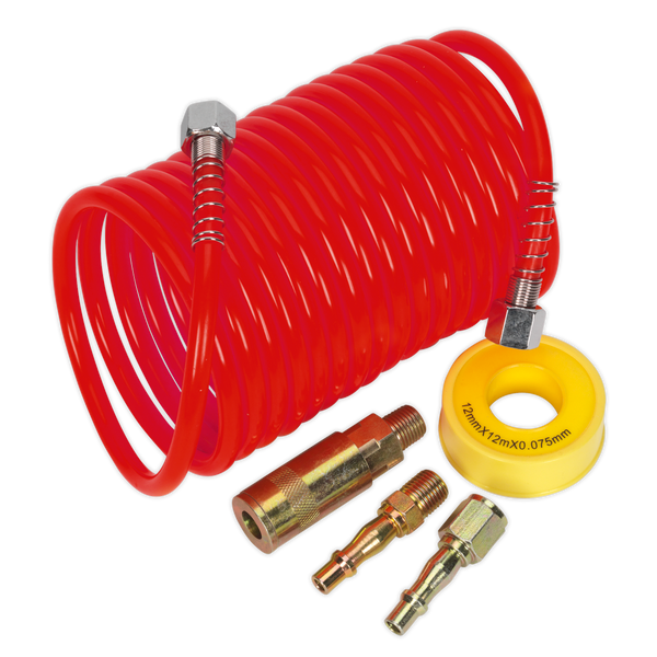 Sealey AHK03 5m x 5mm PU Coiled Air Hose Kit with Coupling Kit