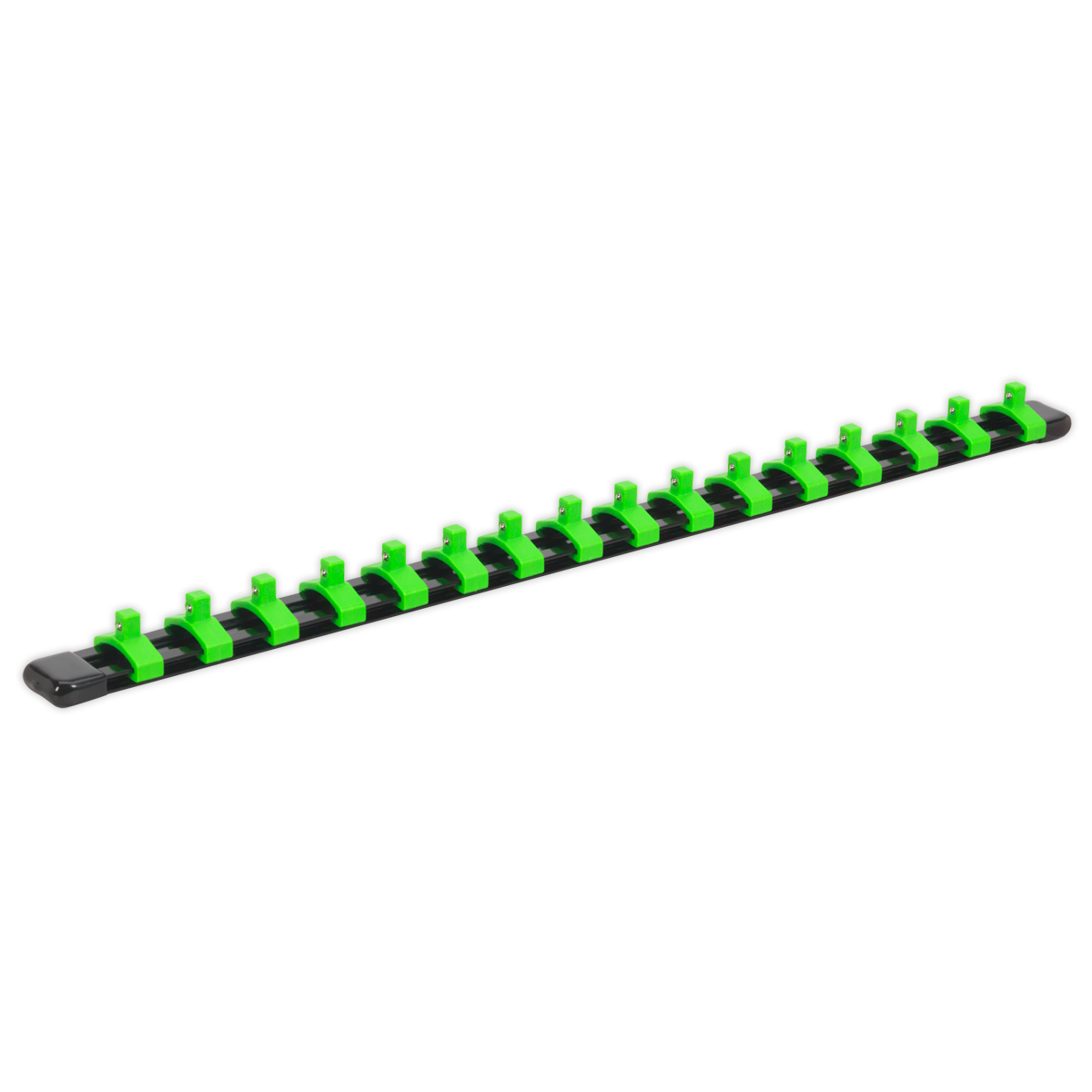 Sealey AK27052HV 1/4"Sq Drive Socket Retaining Rail with 16 Clips - Hi-Vis Green