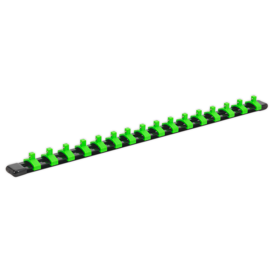 Sealey AK27052HV 1/4"Sq Drive Socket Retaining Rail with 16 Clips - Hi-Vis Green
