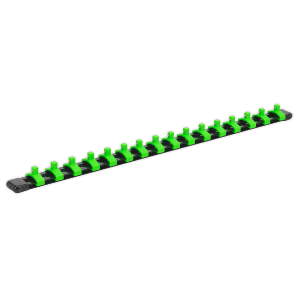 Sealey AK27052HV 1/4"Sq Drive Socket Retaining Rail with 16 Clips - Hi-Vis Green