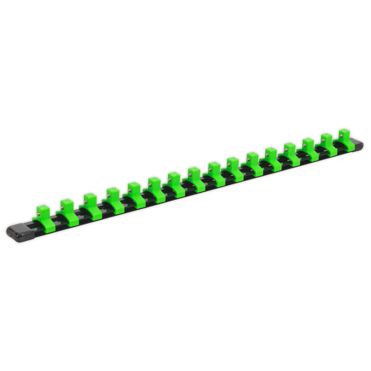 Sealey AK27053HV 3/8"Sq Drive Socket Retaining Rail with 16 Clips - Hi-Vis Green