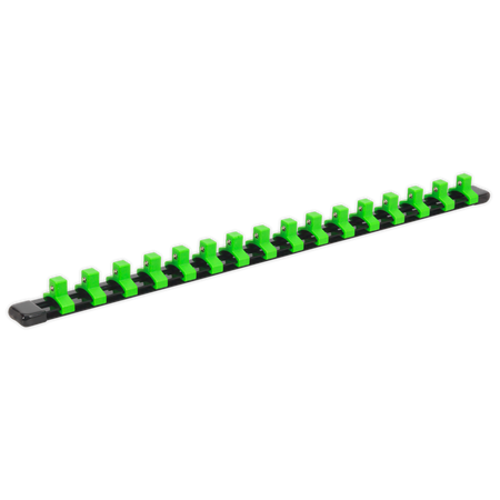 Sealey AK27053HV 3/8"Sq Drive Socket Retaining Rail with 16 Clips - Hi-Vis Green