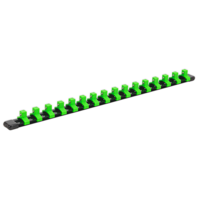 Sealey AK27053HV 3/8"Sq Drive Socket Retaining Rail with 16 Clips - Hi-Vis Green
