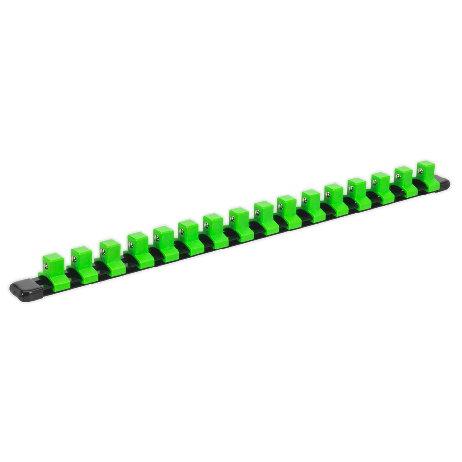 Sealey AK27054HV 1/2"Sq Drive Socket Retaining Rail with 16 Clips - Hi-Vis Green