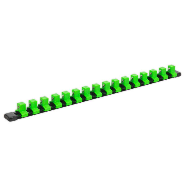 Sealey AK27054HV 1/2"Sq Drive Socket Retaining Rail with 16 Clips - Hi-Vis Green