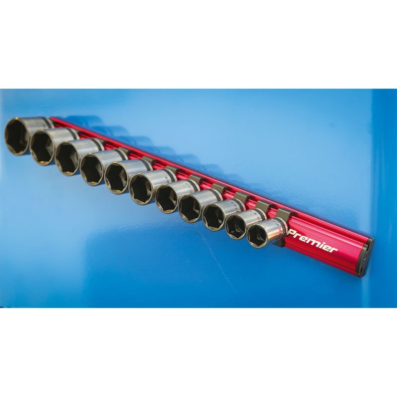 Sealey AK27083 3/8"Sq Drive Magnetic Socket Retaining Rail with 12 Clips