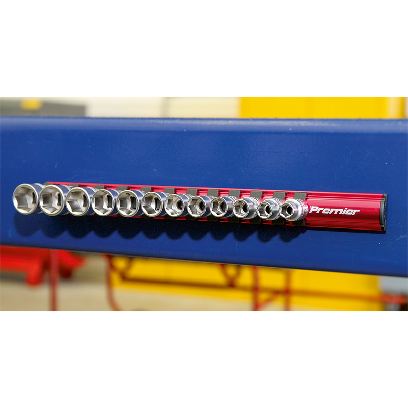 Sealey AK27083 3/8"Sq Drive Magnetic Socket Retaining Rail with 12 Clips