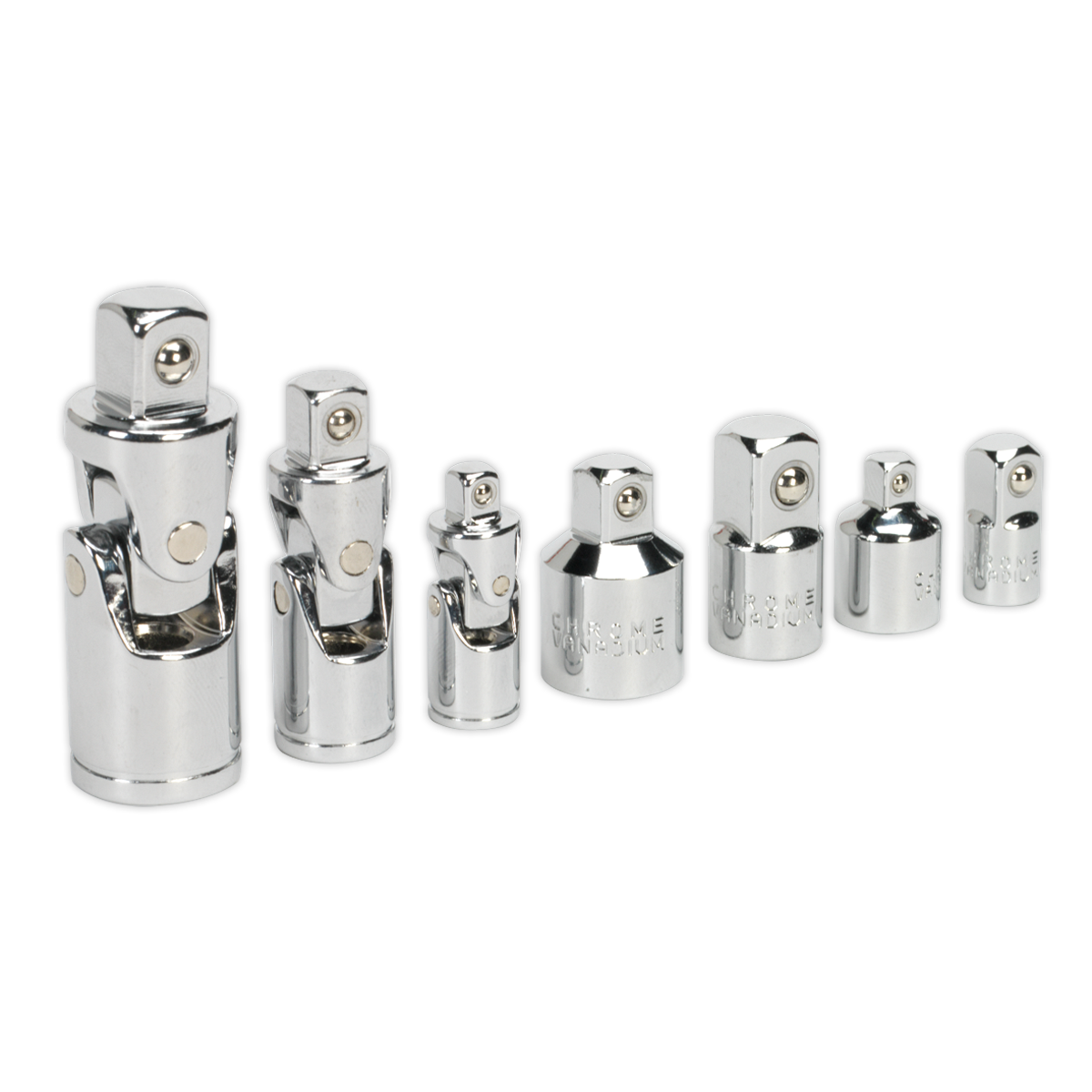 Sealey AK2737 7pc 1/4", 3/8" & 1/2"Sq Drive Universal Joint & Socket Adaptor Set