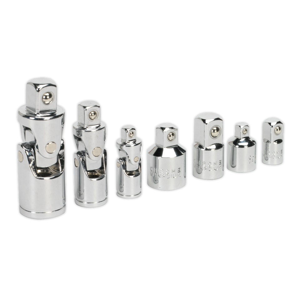 Sealey AK2737 7pc 1/4", 3/8" & 1/2"Sq Drive Universal Joint & Socket Adaptor Set