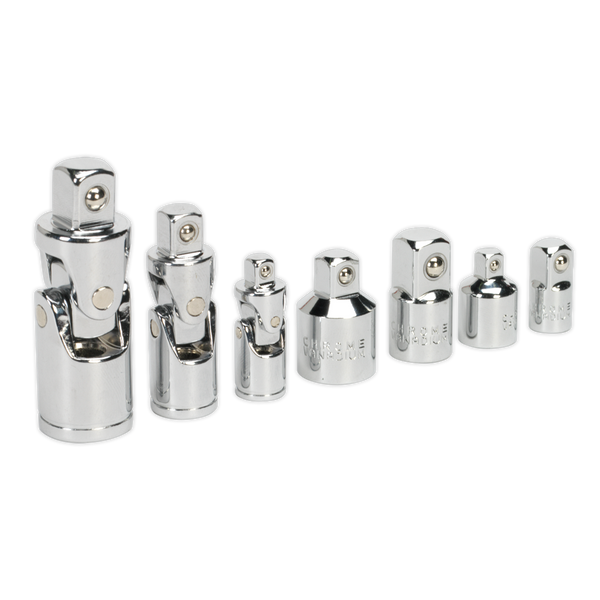Sealey AK2737 7pc 1/4", 3/8" & 1/2"Sq Drive Universal Joint & Socket Adaptor Set