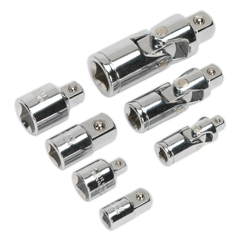 Sealey AK2737 7pc 1/4", 3/8" & 1/2"Sq Drive Universal Joint & Socket Adaptor Set