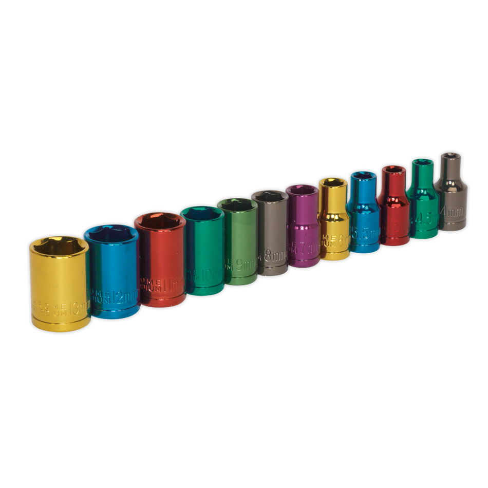 Sealey AK282 12pc 1/4"Sq Drive Multi-Coloured Socket Set