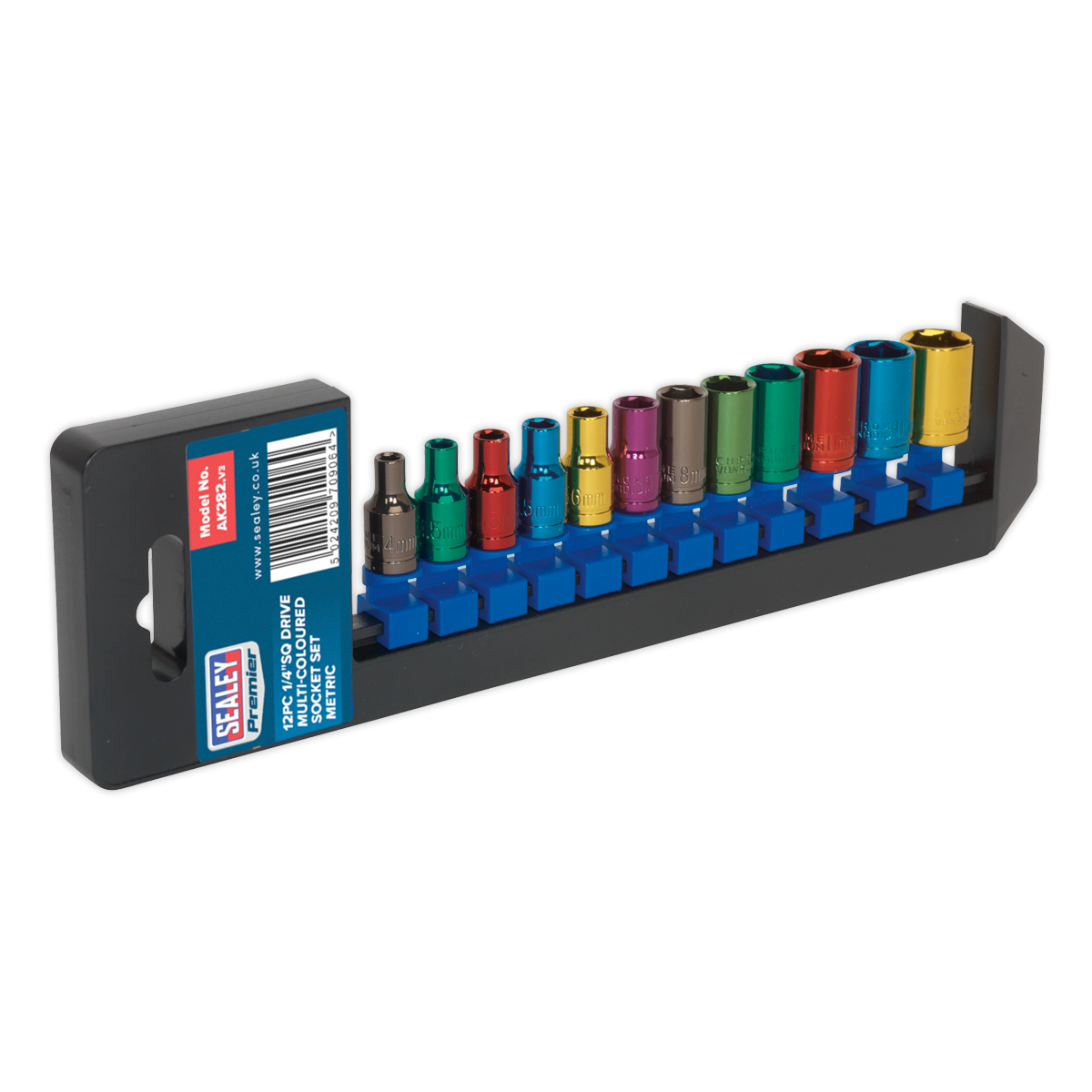 Sealey AK282 12pc 1/4"Sq Drive Multi-Coloured Socket Set