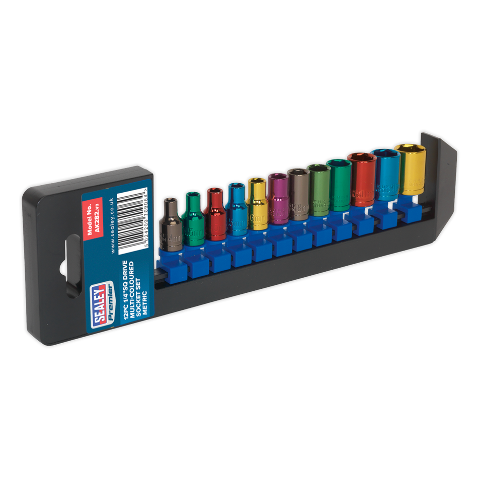 Sealey AK282 12pc 1/4"Sq Drive Multi-Coloured Socket Set