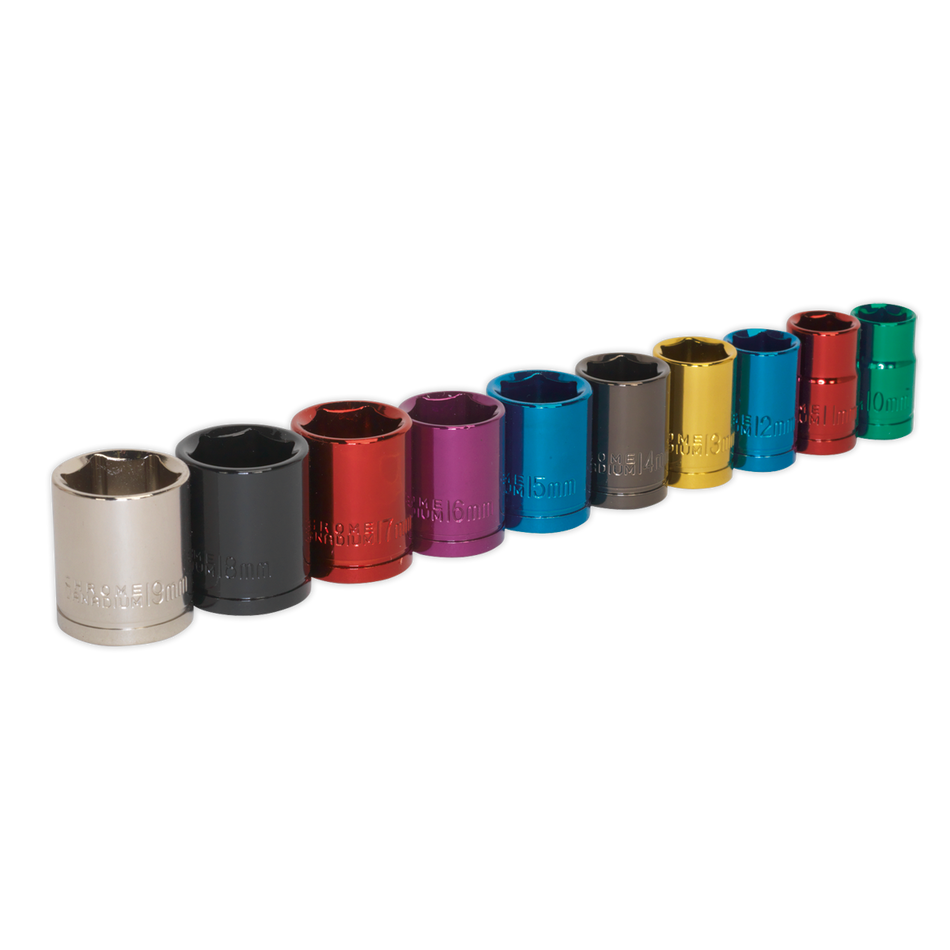 Sealey AK285 10pc 3/8"Sq Drive Multi-Coloured Socket Set