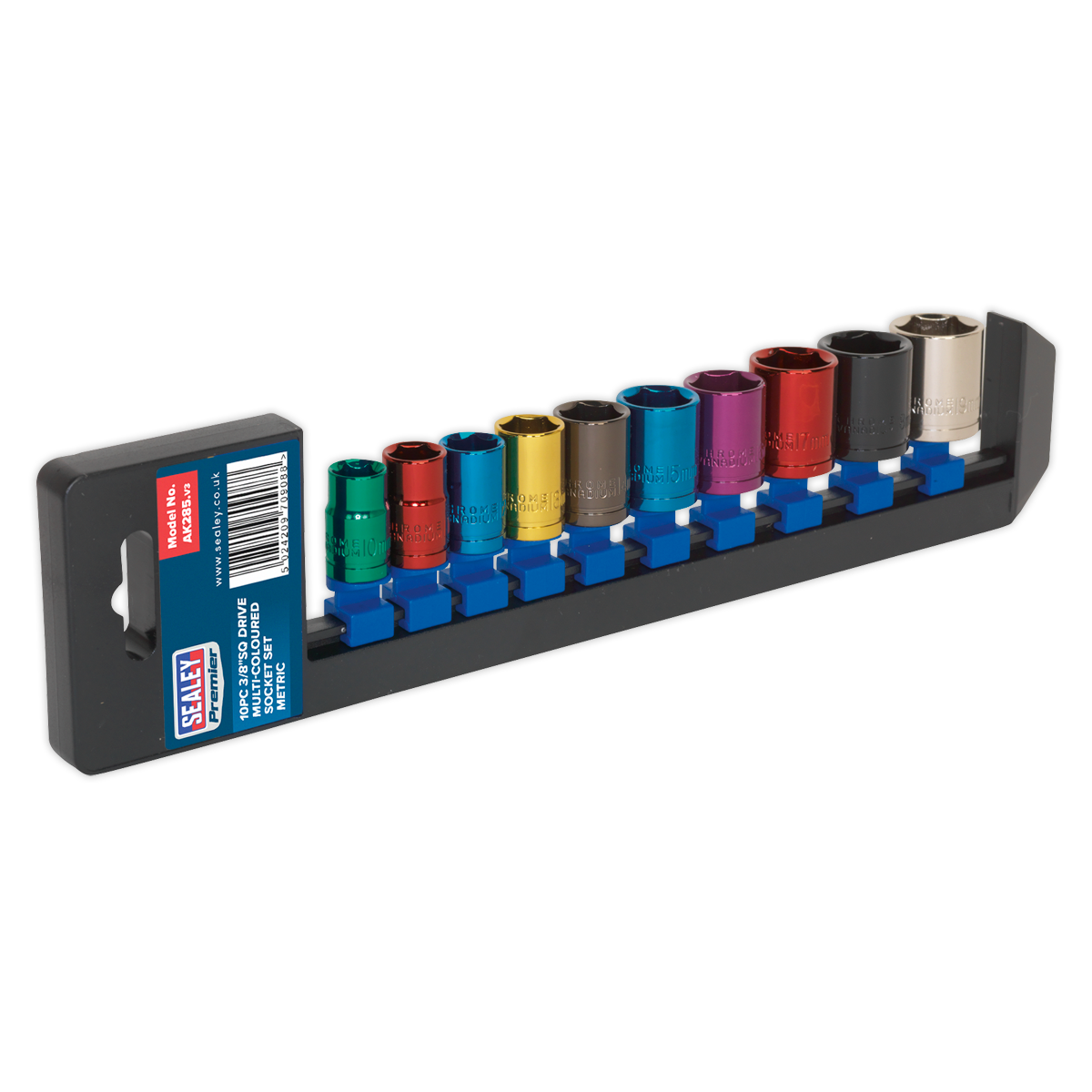Sealey AK285 10pc 3/8"Sq Drive Multi-Coloured Socket Set
