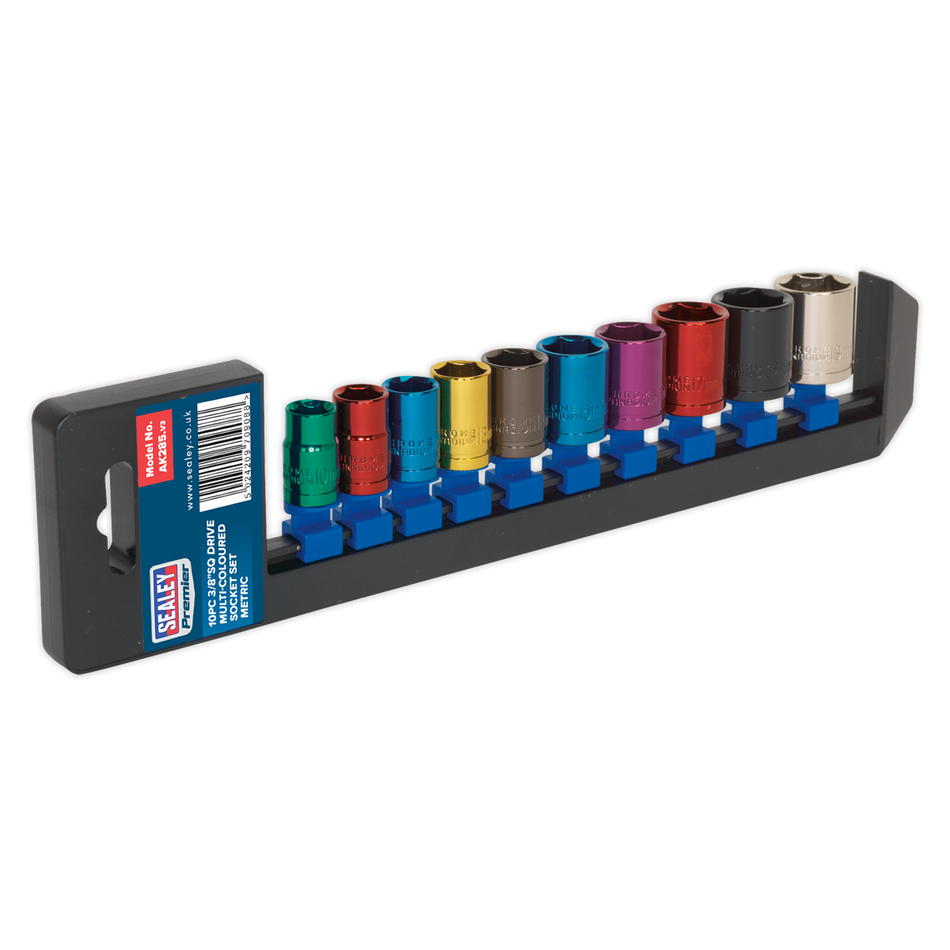 Sealey AK285 10pc 3/8"Sq Drive Multi-Coloured Socket Set