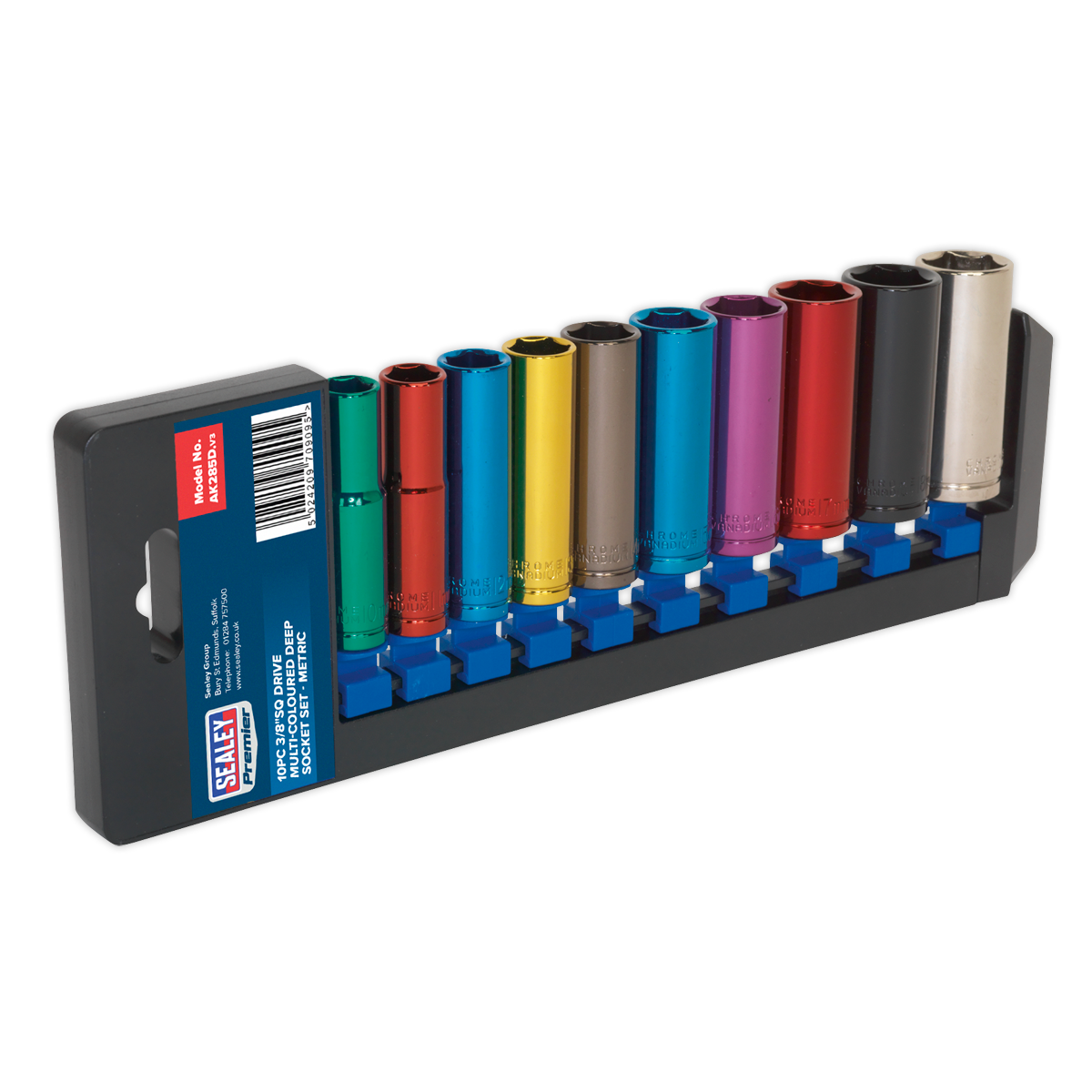 Sealey AK285D 10pc 3/8"Sq Drive Deep Multi-Coloured Socket Set
