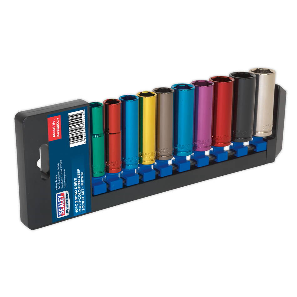 Sealey AK285D 10pc 3/8"Sq Drive Deep Multi-Coloured Socket Set
