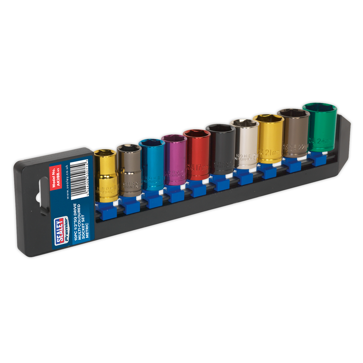 Sealey AK288 10pc 1/2"Sq Drive Multi-Coloured Socket Set