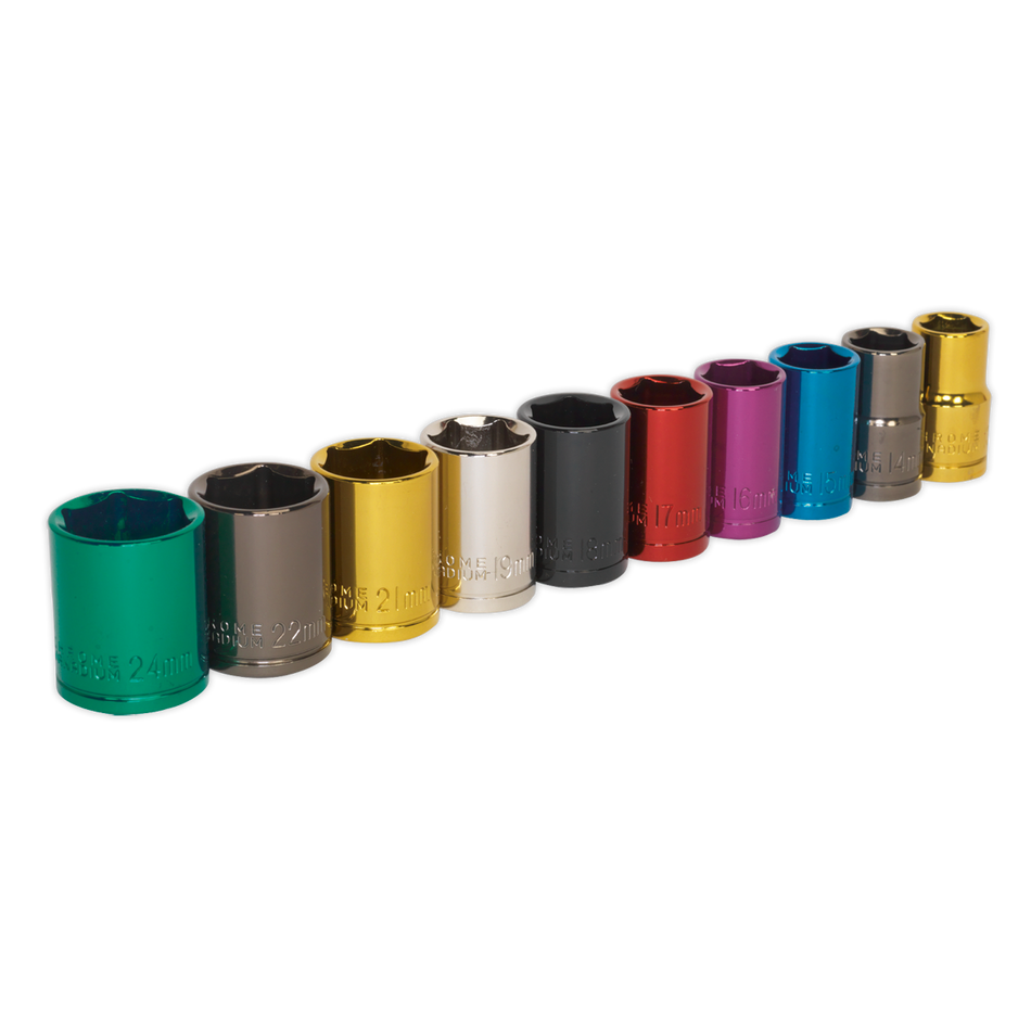 Sealey AK288 10pc 1/2"Sq Drive Multi-Coloured Socket Set