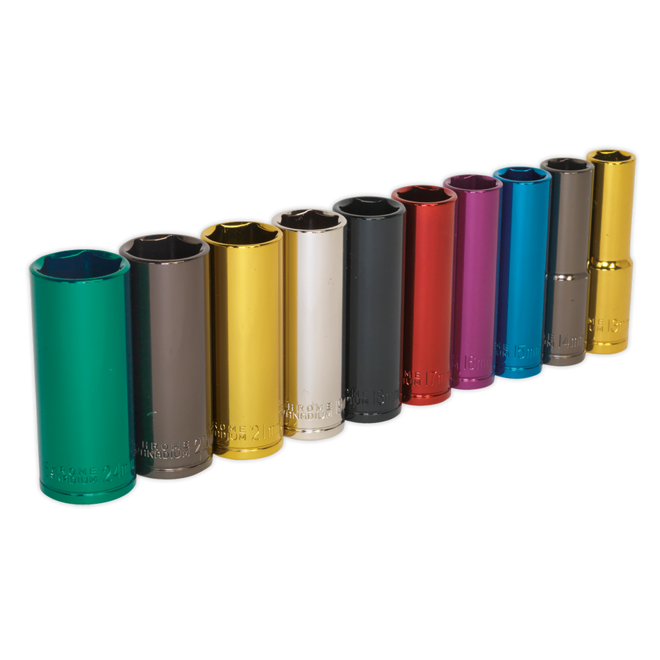 Sealey AK288D 10pc 1/2"Sq Drive Deep Multi-Coloured Socket Set